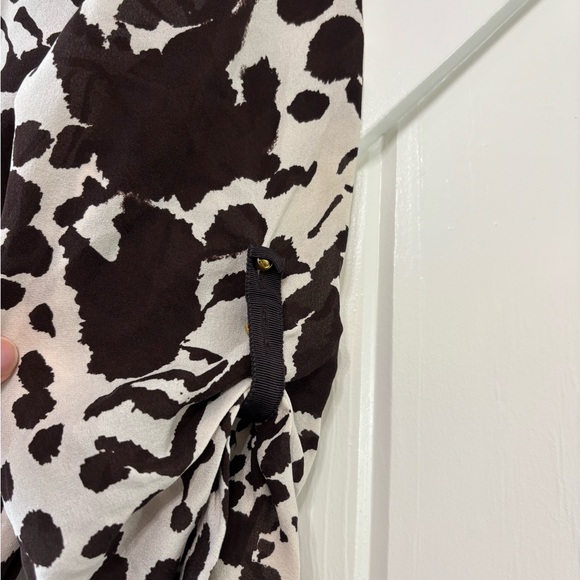 Tory Burch Silk Wrap Dress Animal Print Brown Cream Belted Roll sleeve Size 4 - Picture 5 of 10